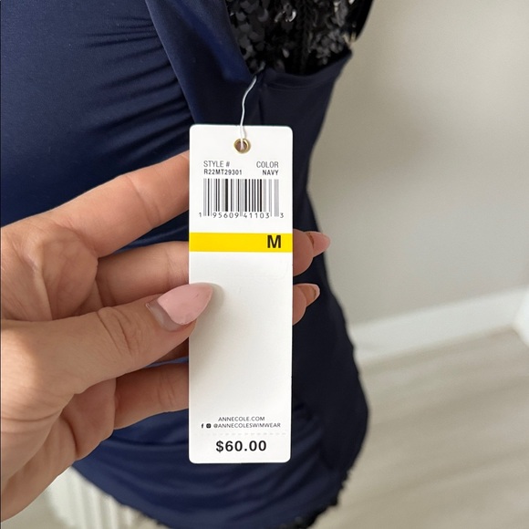 Anne Cole Navy Ruched swim Top - Picture 3 of 6